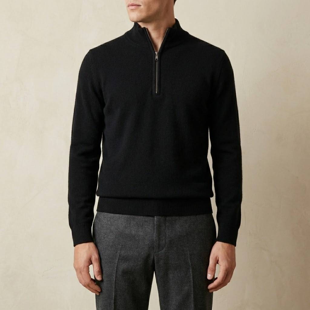 Fine Knit Half-Zip - Black