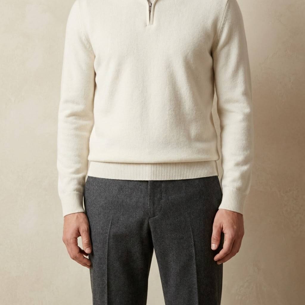 Fine Knit Half-Zip - White
