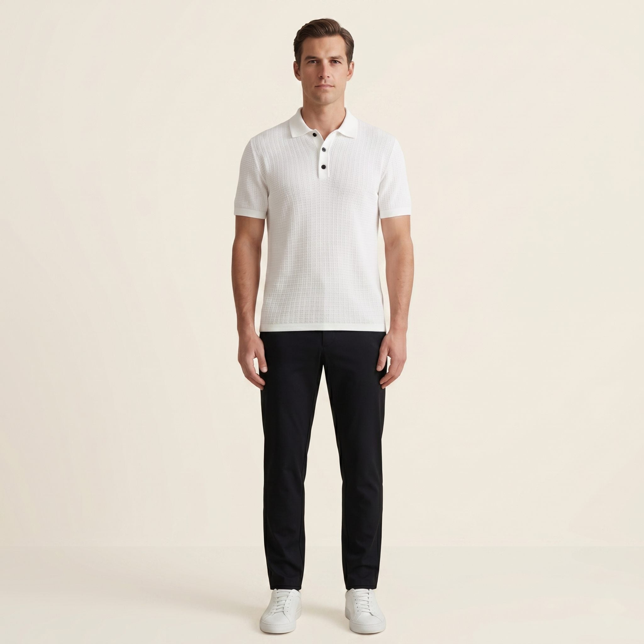 Elements Waffle Knit Polo - Pure White