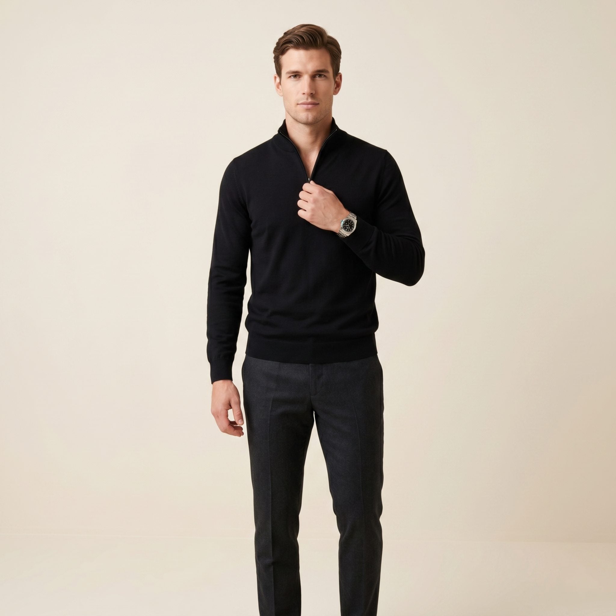 Fine Knit Half-Zip - Black