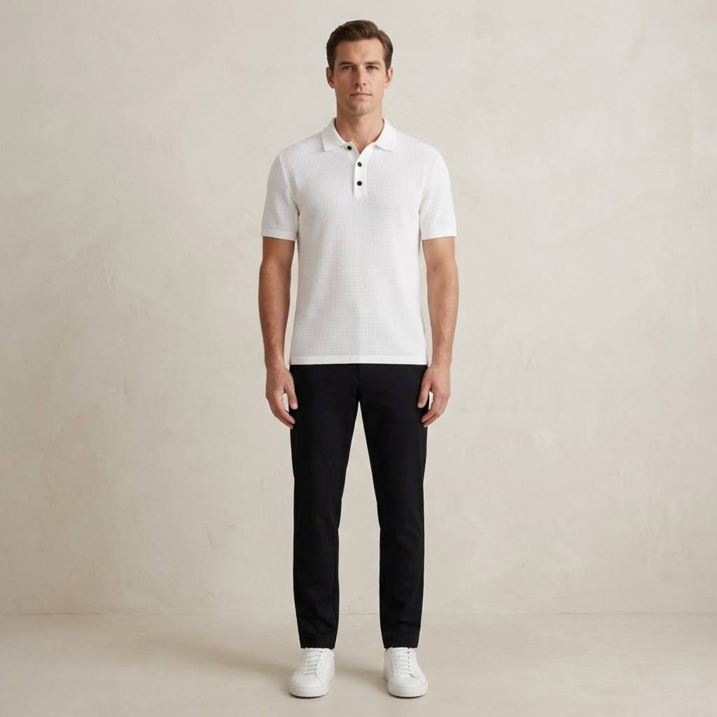 Elements Waffle Knit Polo - Pure White