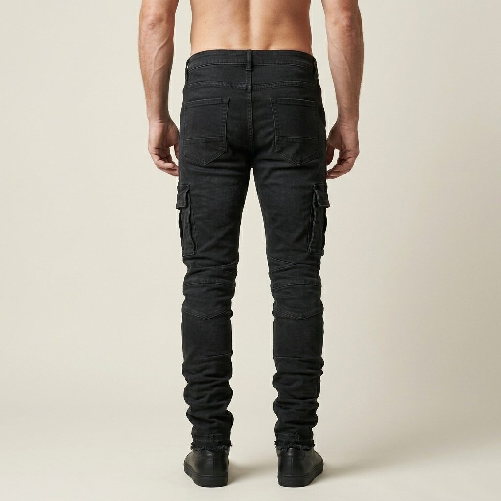 Stacked Moto Cargo Denim - Black