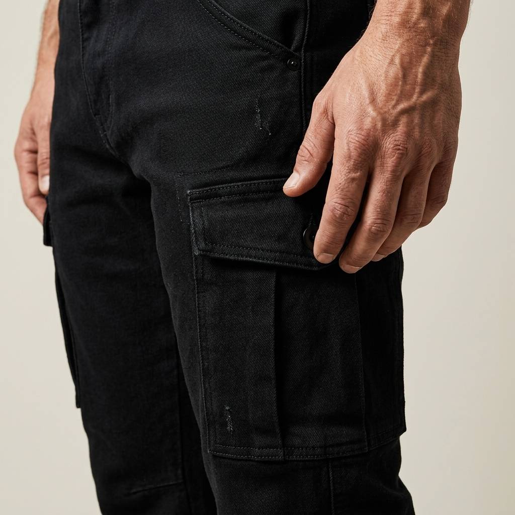 Stacked Moto Cargo Denim - Black