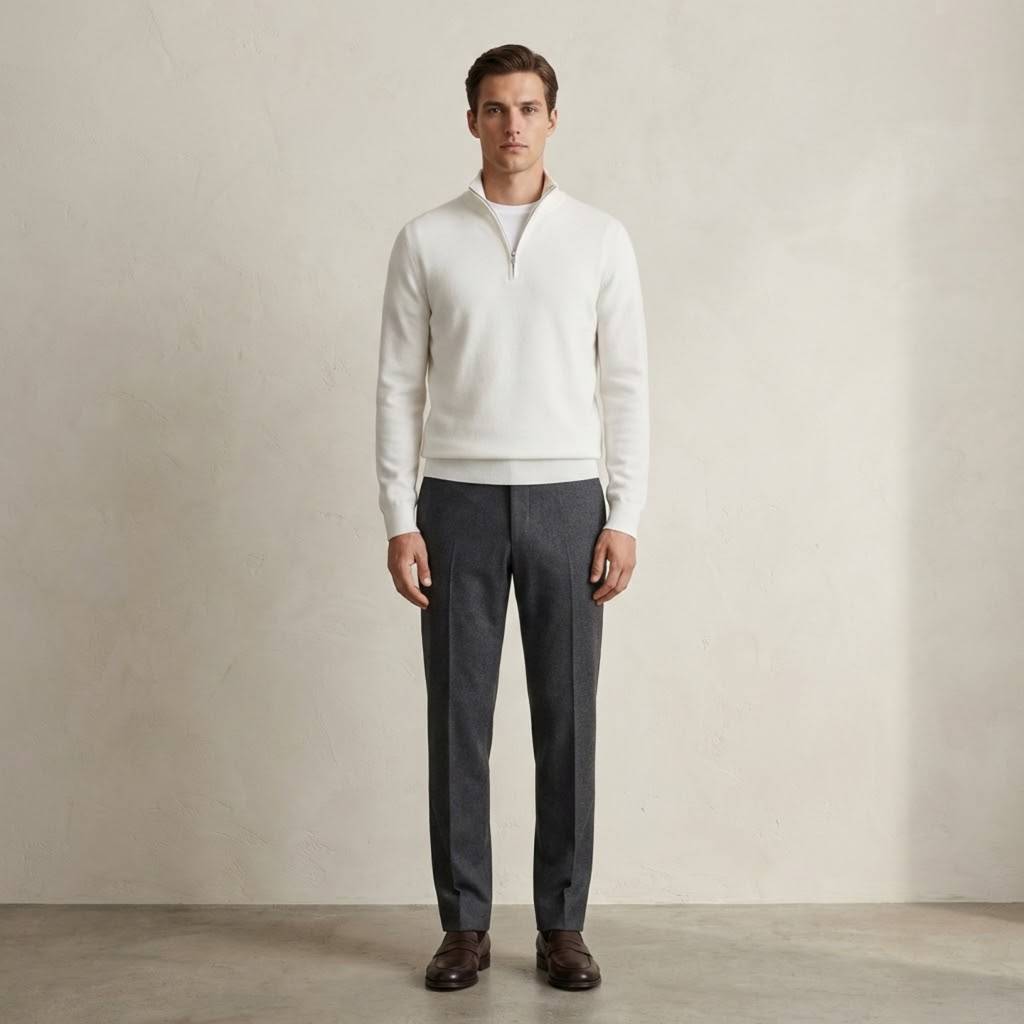 Fine Knit Half-Zip - White