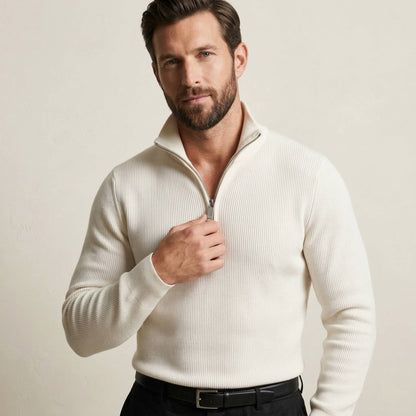 Fine Knit Half-Zip - White