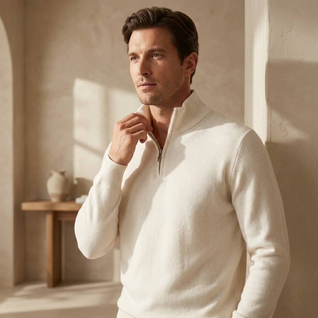 Fine Knit Half-Zip - White