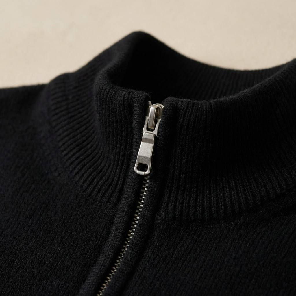Fine Knit Half-Zip - Black